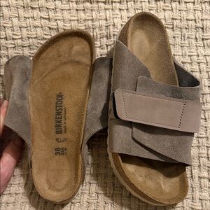 Birkenstock Taupe Suede Slip-On Sandals